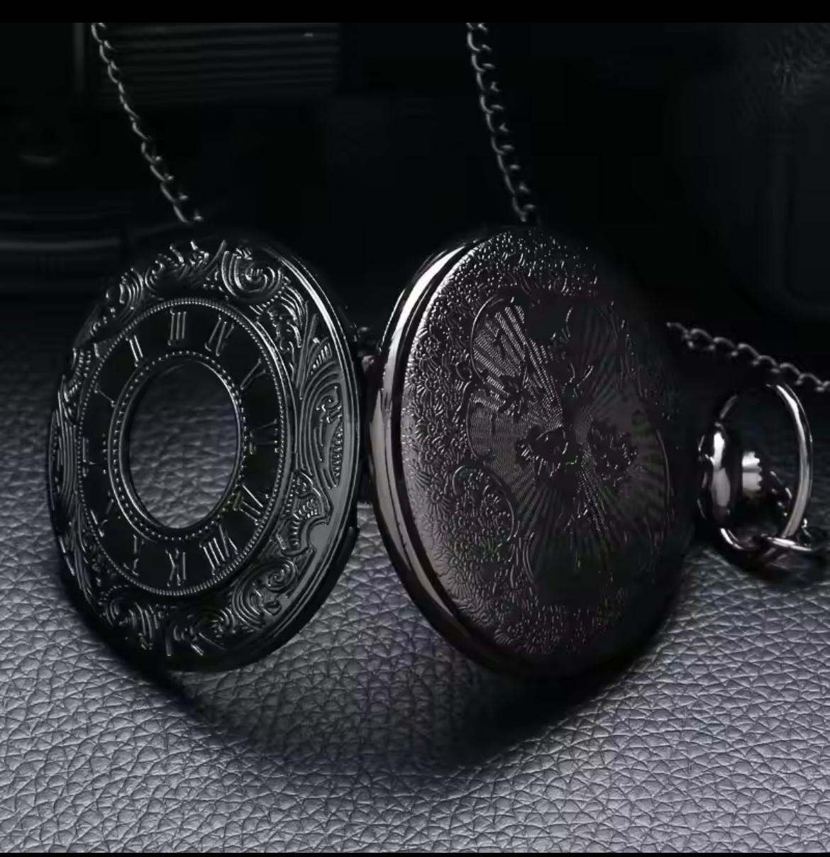 Black Pocket Watch with Chain