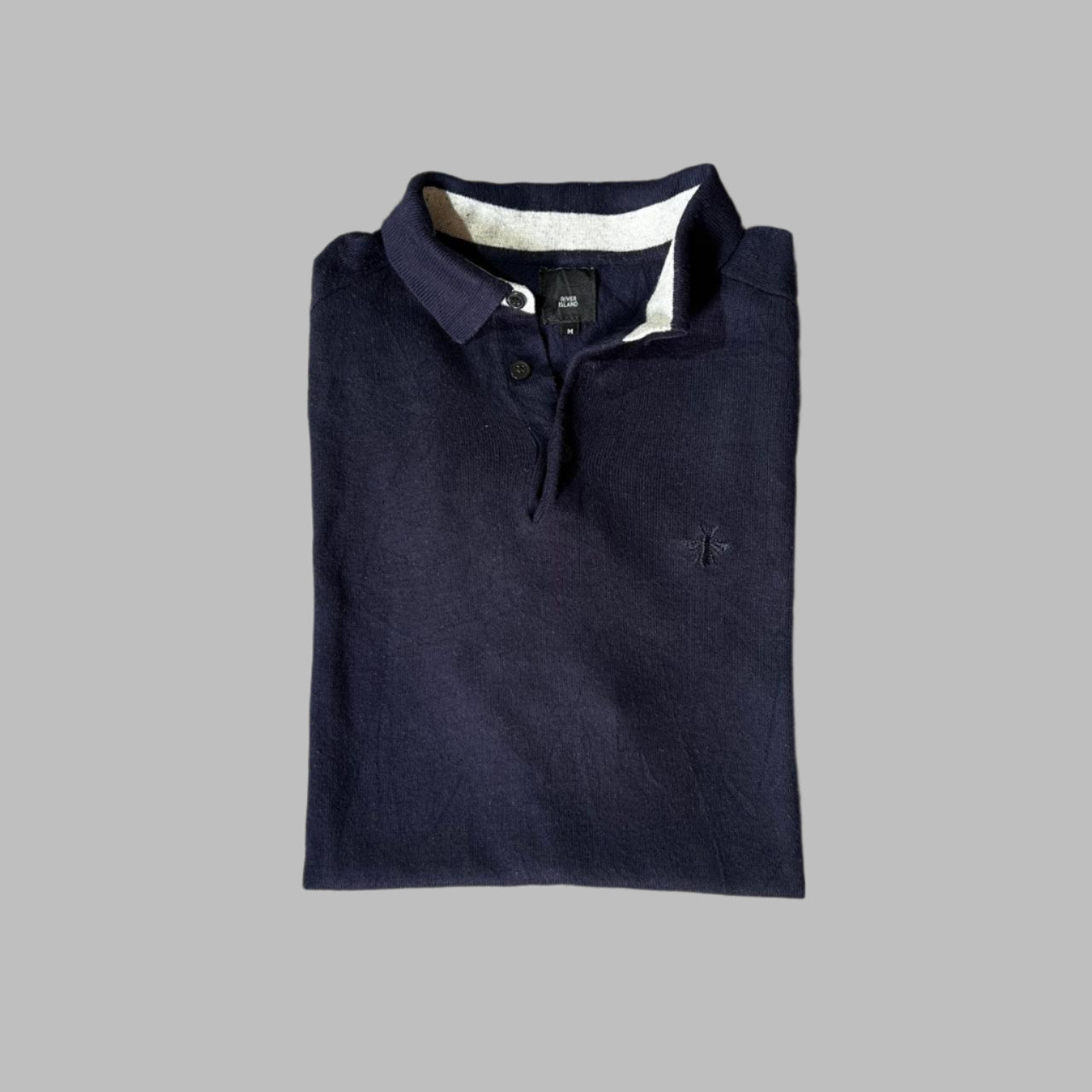 Viscose Silk Cotton Navy Blue Knitted Polo