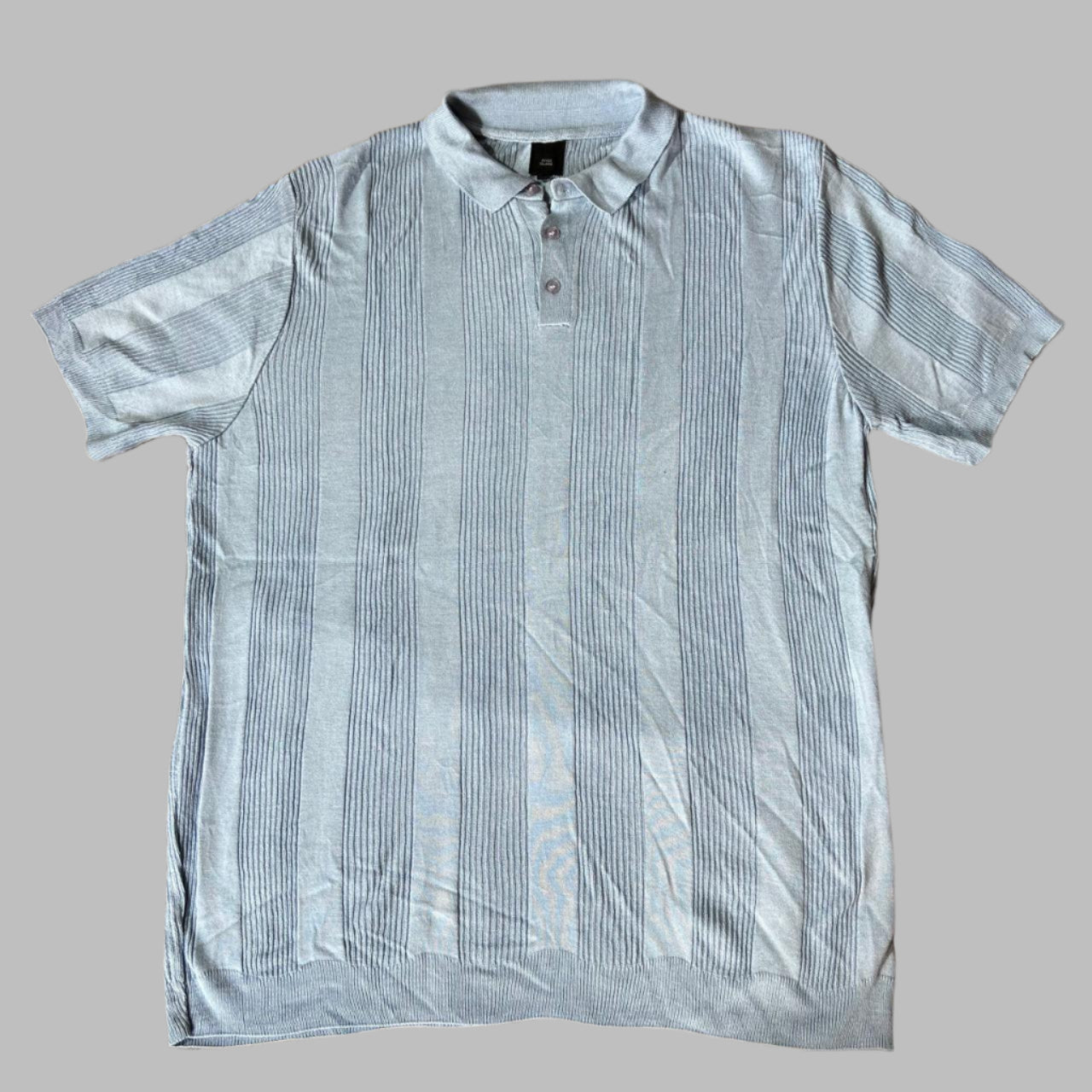 Light Blue Knitted Strips Silk Cotton Polo