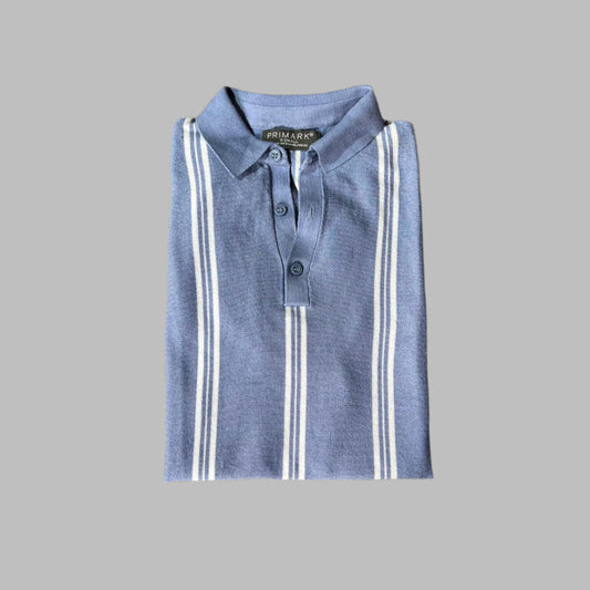 Sky Blue and White Striped Half Sleeves Polo