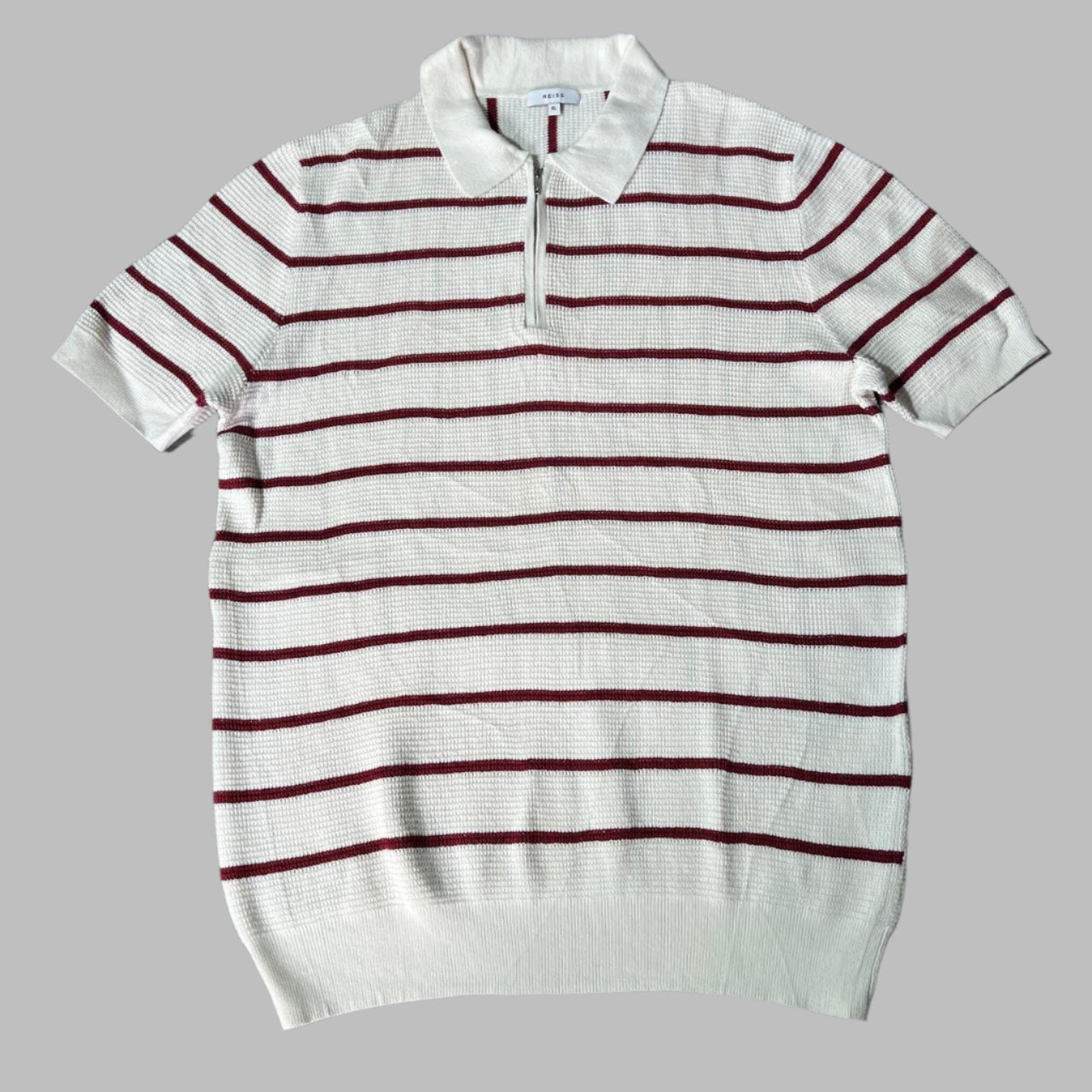 White-red Stripped Half Zipper Knit Polo