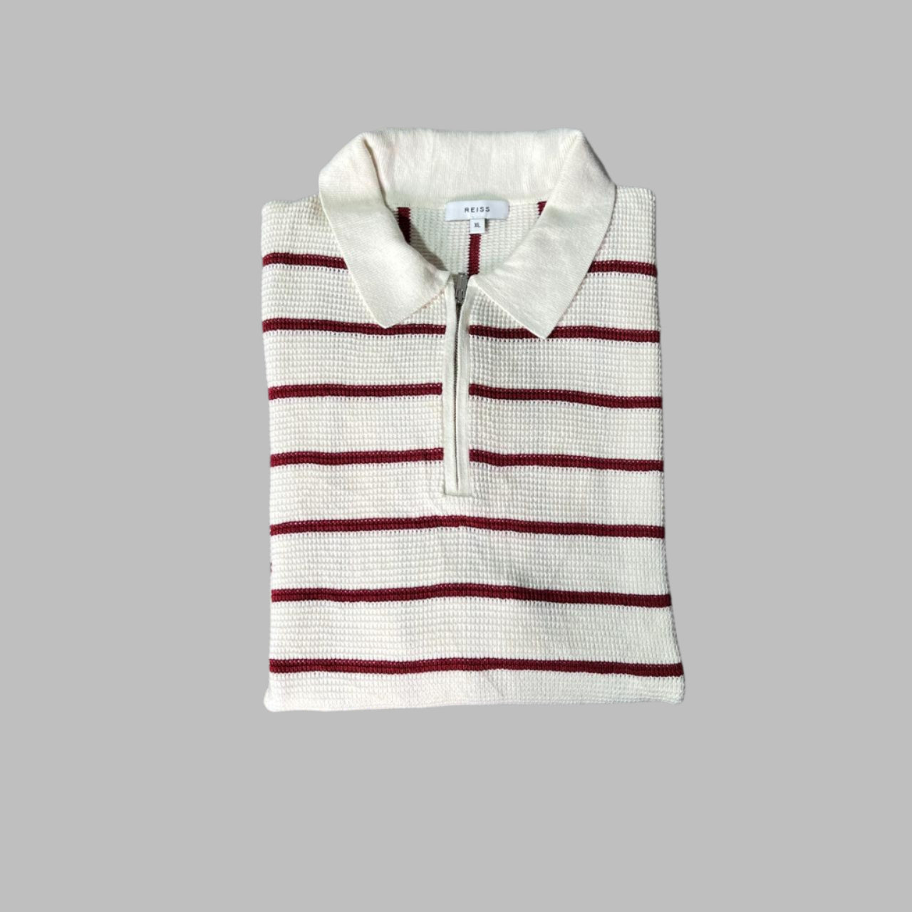 White-red Stripped Half Zipper Knit Polo