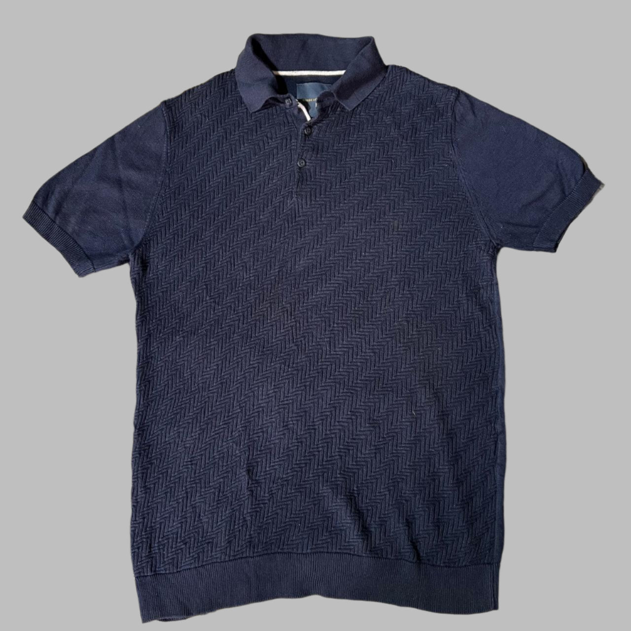 Navy Blue Knitted Patterned Polo