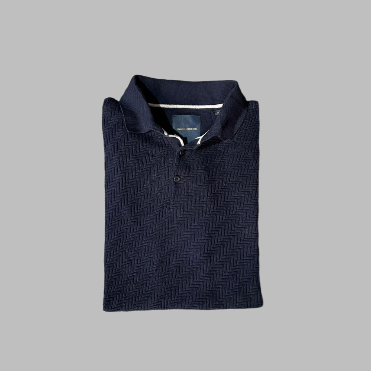 Navy Blue Knitted Patterned Polo