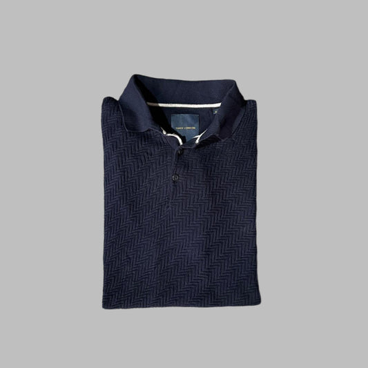 Navy Blue Knitted Patterned Polo