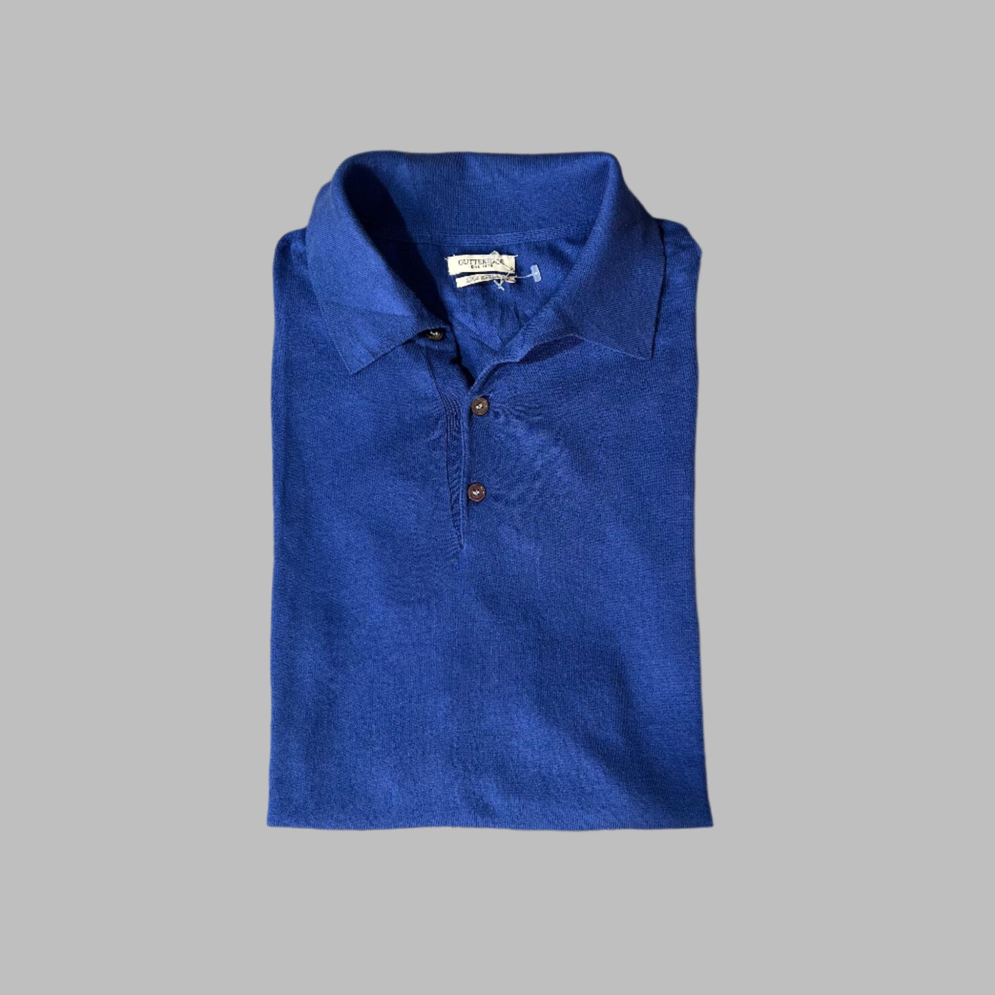 Bright Blue Buttoned Collar Silk Blend Knit Polo