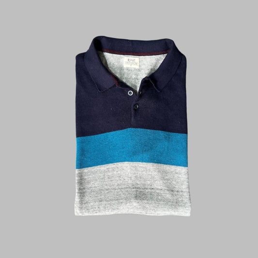 Three Tone Stripes Patterned Knit Polo