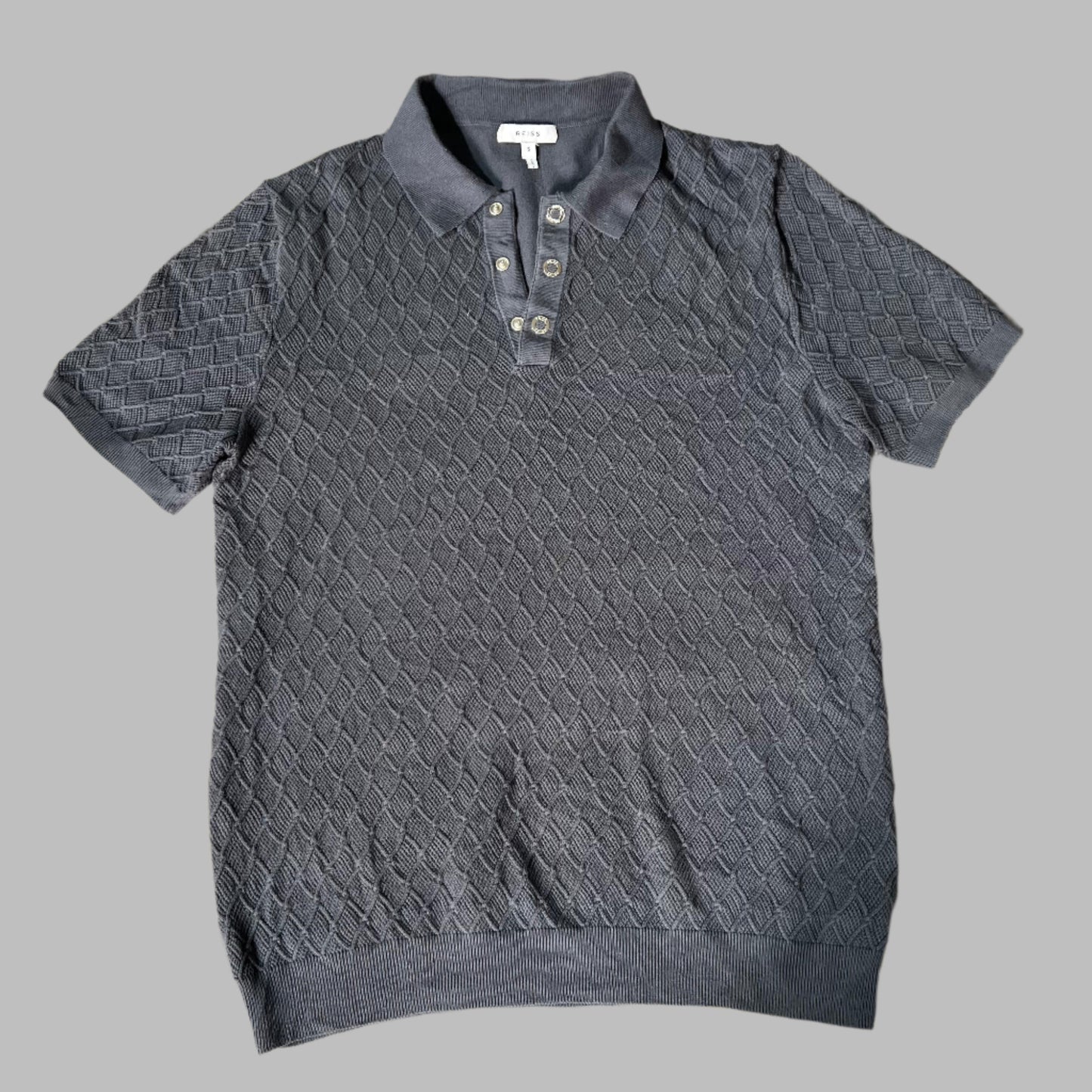 Reiss Charcoal Gray Patterned Knit Polo
