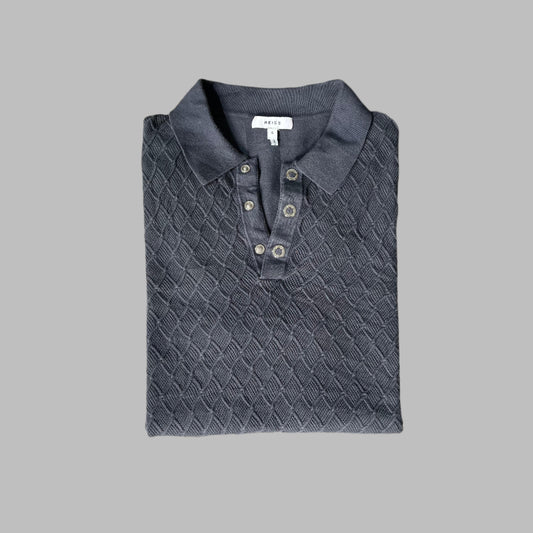 Reiss Charcoal Gray Patterned Knit Polo
