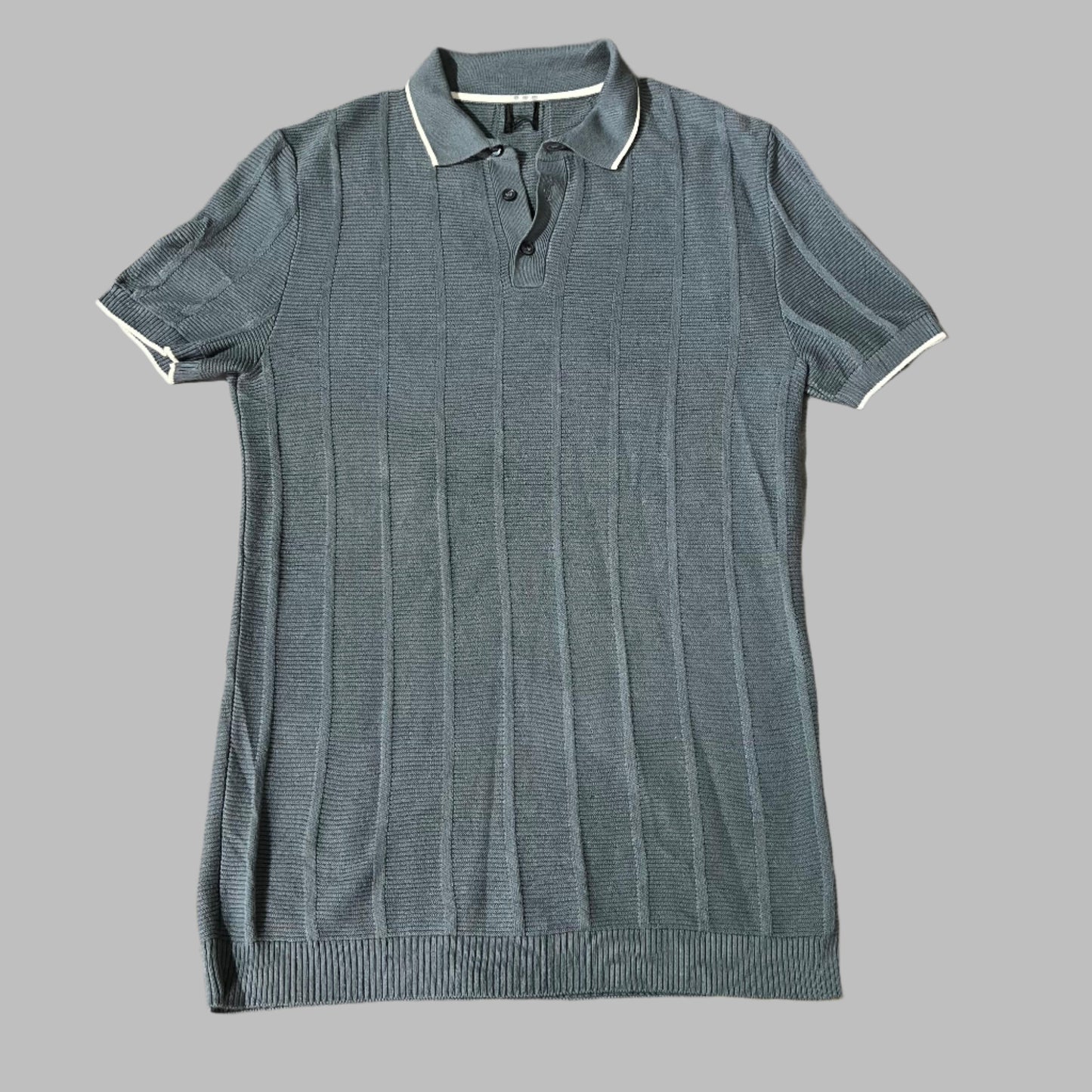 Grayish Blue Patterned Knit Polo