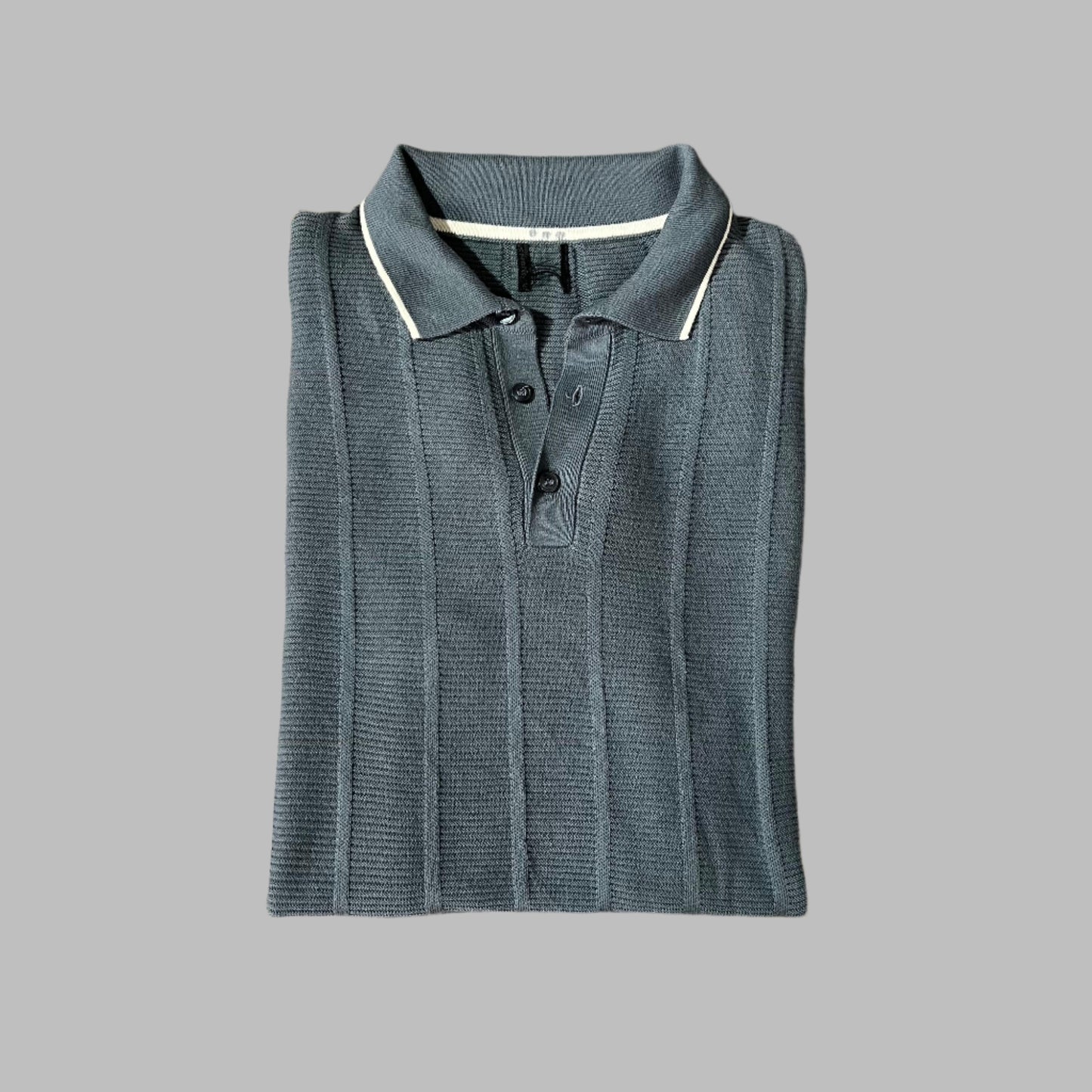 Grayish Blue Patterned Knit Polo