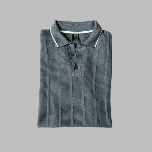Grayish Blue Patterned Knit Polo