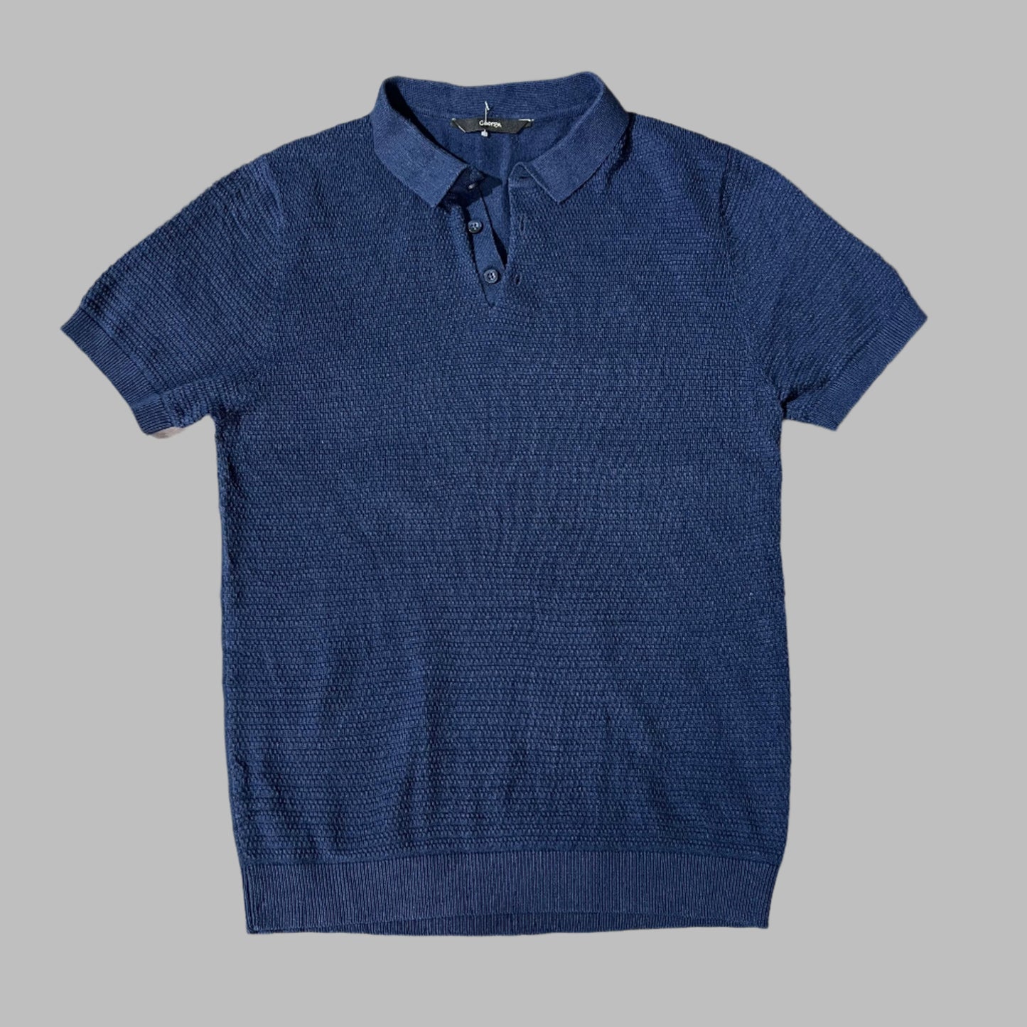 Blue Textured Knit Cotton Polo