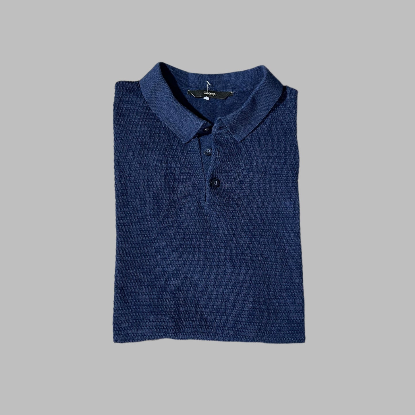 Blue Textured Knit Cotton Polo
