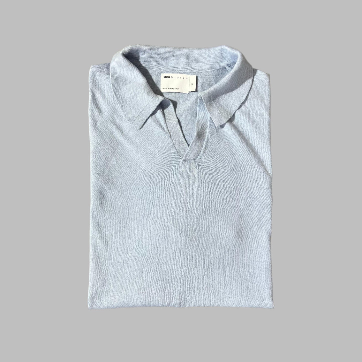 Silk Cotton Sky Blue Busan Collar Half Sleeves Polo