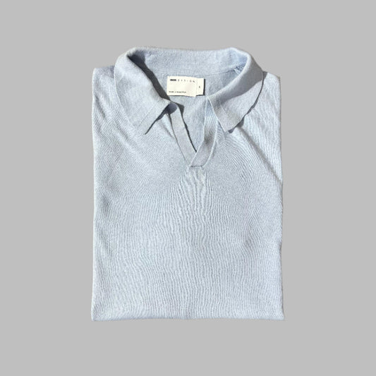 Silk Cotton Sky Blue Busan Collar Half Sleeves Polo
