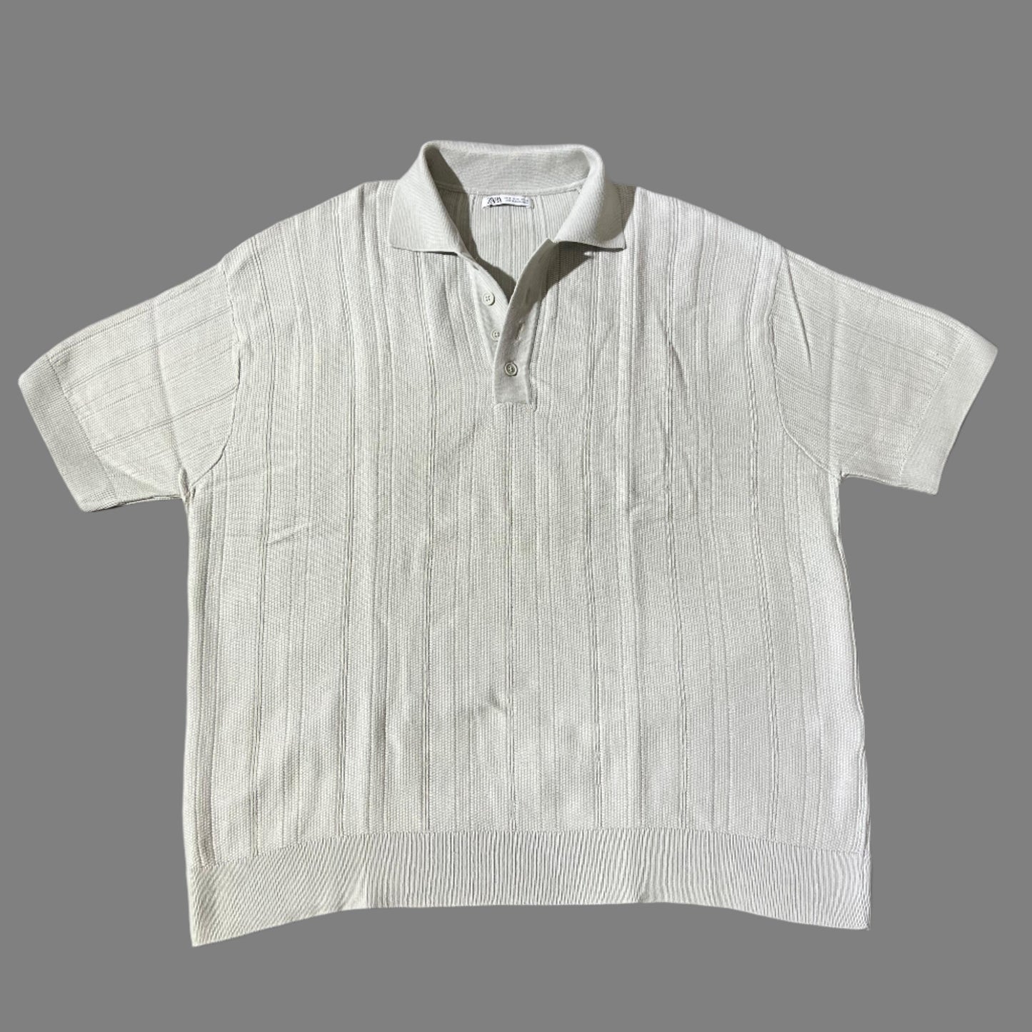 Ivory White Patterned Half Sleeves Knit Polo