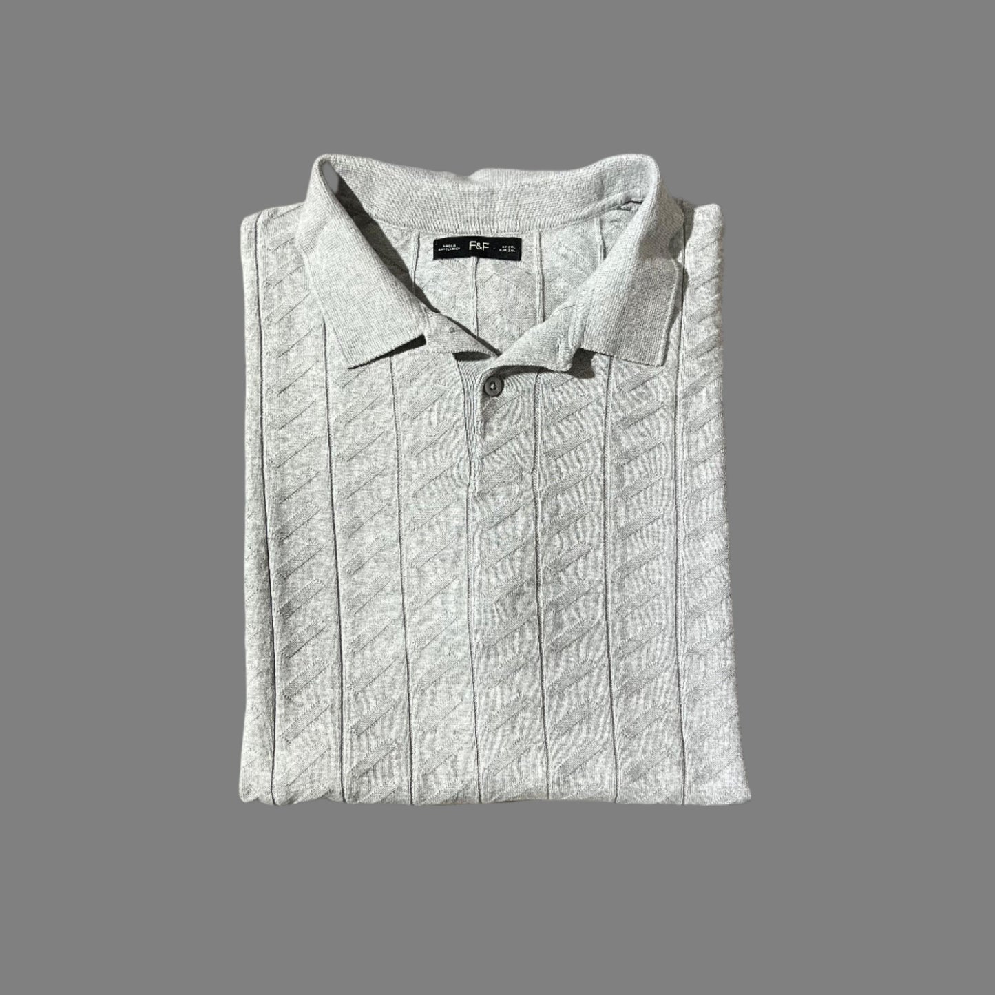 Gray Patterned Knitted Half Sleeves Polo