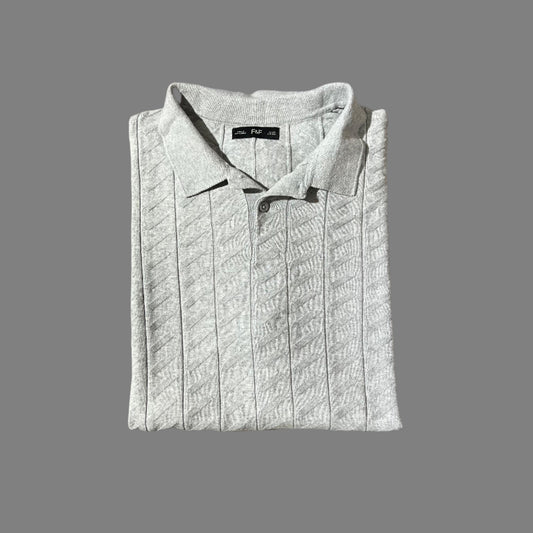 Gray Patterned Knitted Half Sleeves Polo