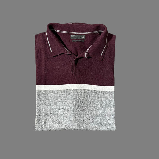 Red/Gray Cotton Rich Half Sleeves Polo