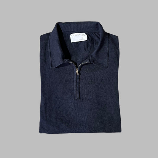 Dark Blue Soft Cotton Half Sleeves Zipper Polo