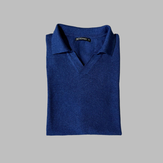 Dark Blue Soft Cotton Busan Collar Half Sleeves Polo