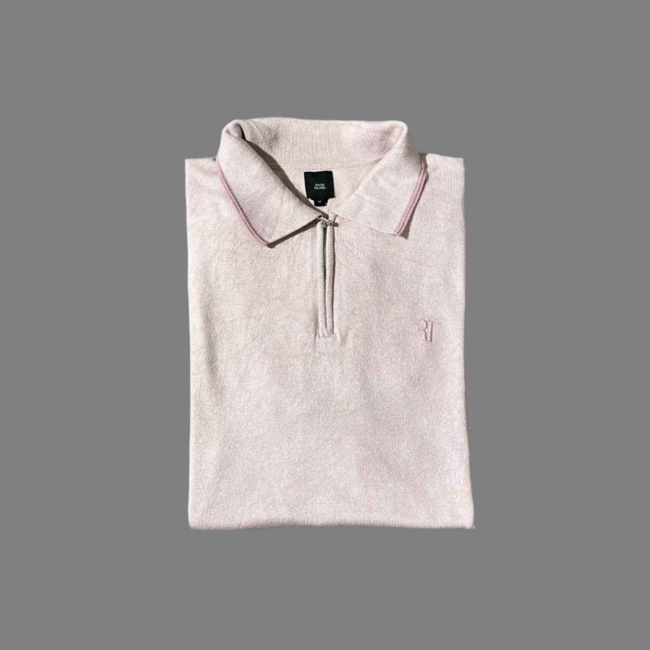 Light Pink Silk Blend Half Sleeves Zipper Polo