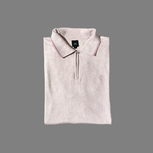 Light Pink Silk Blend Half Sleeves Zipper Polo
