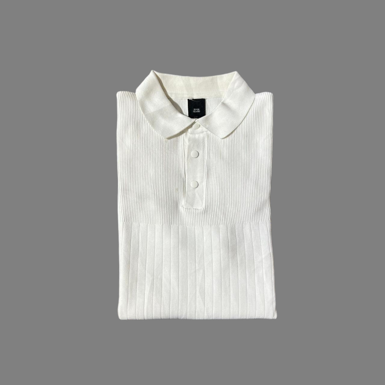White Ribbed Half Sleeves knit Polo