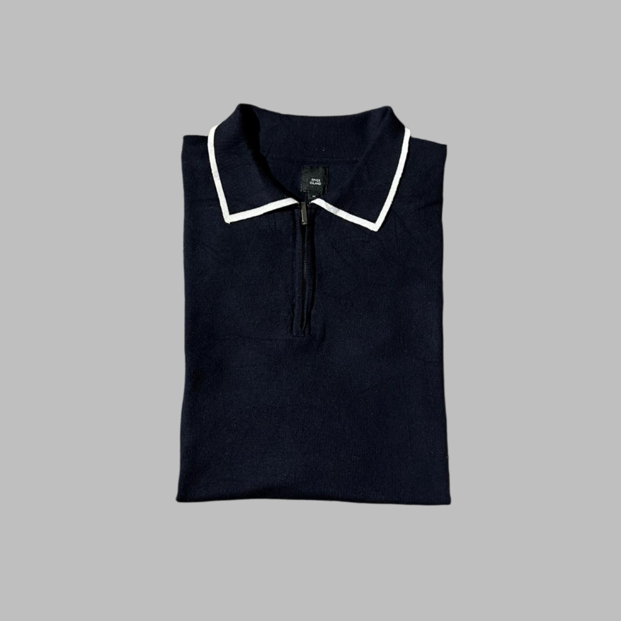 Black Silk Blend Half Sleeves Zipper Polo