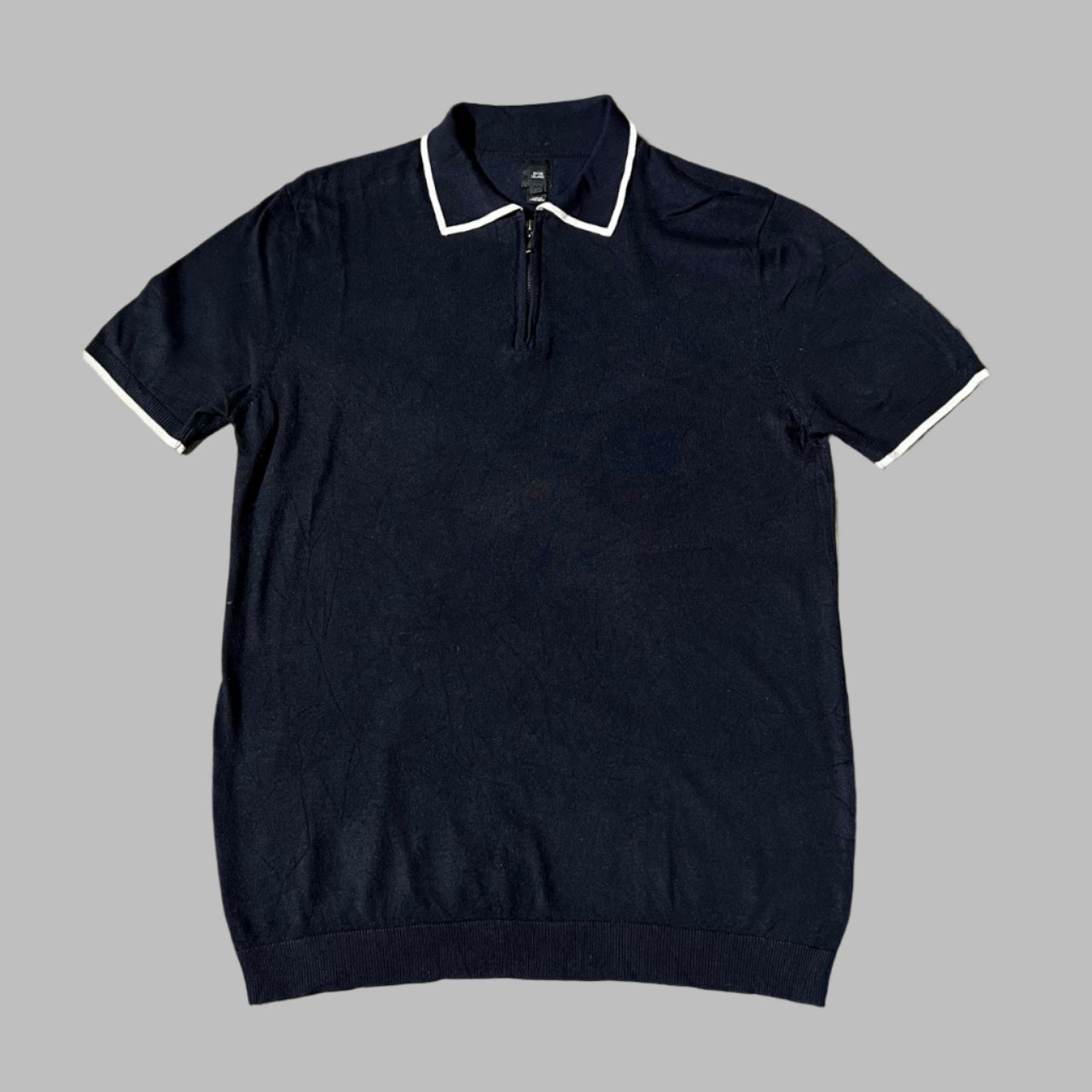 Black Silk Blend Half Sleeves Zipper Polo