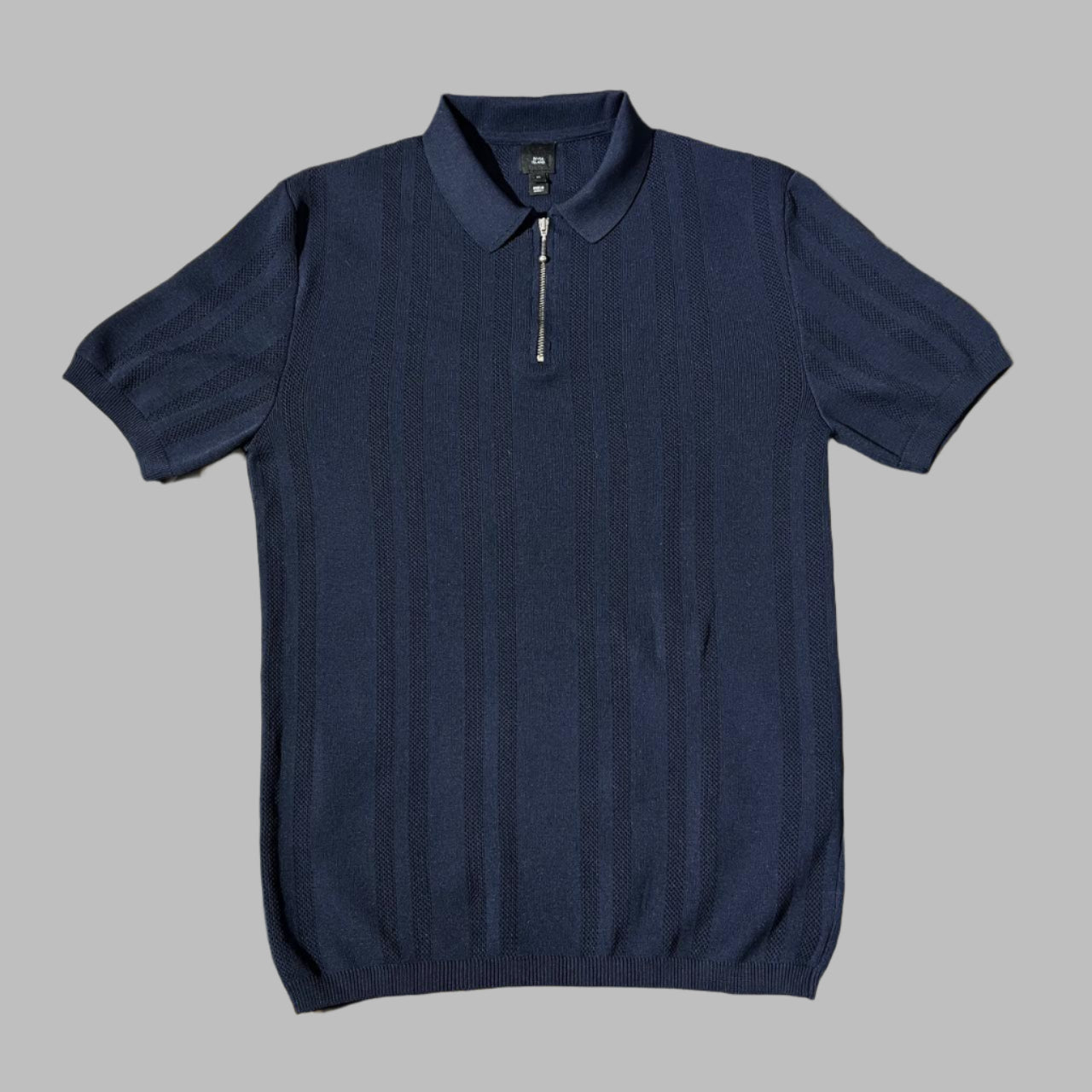 Dark Blue knitted Half Sleeves Zipper Polo