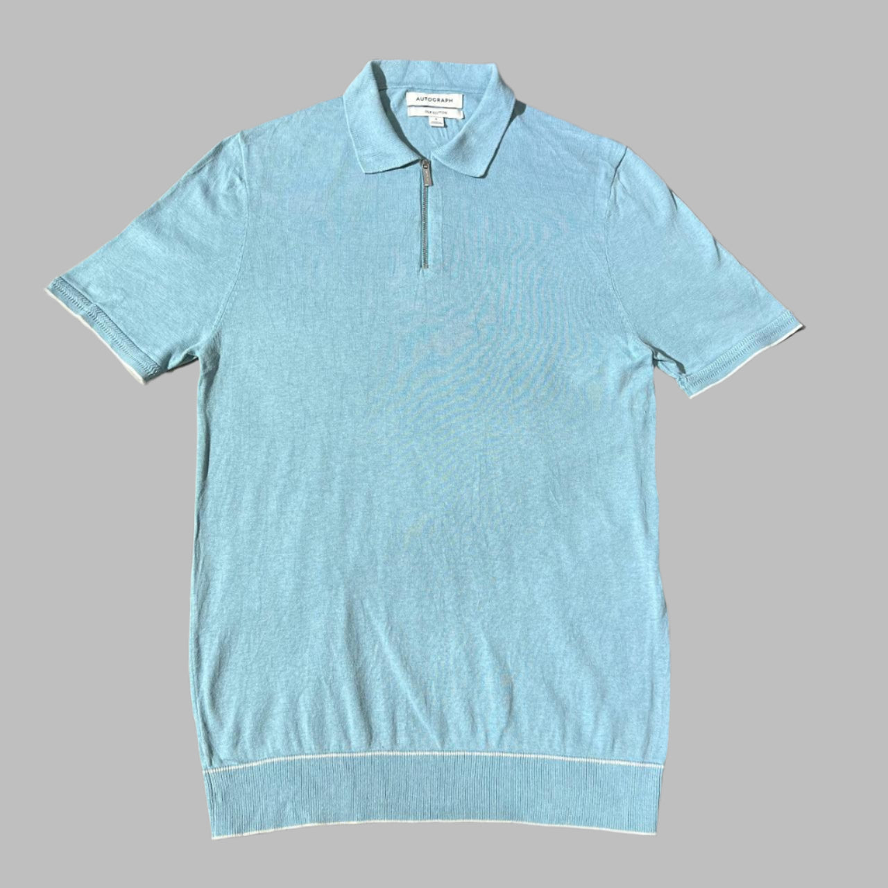 Sky Blue Zipper Half Sleeves Knitted Polo