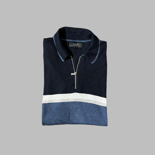 Two Toned Silk Blend Half Sleeves Zipper Polo