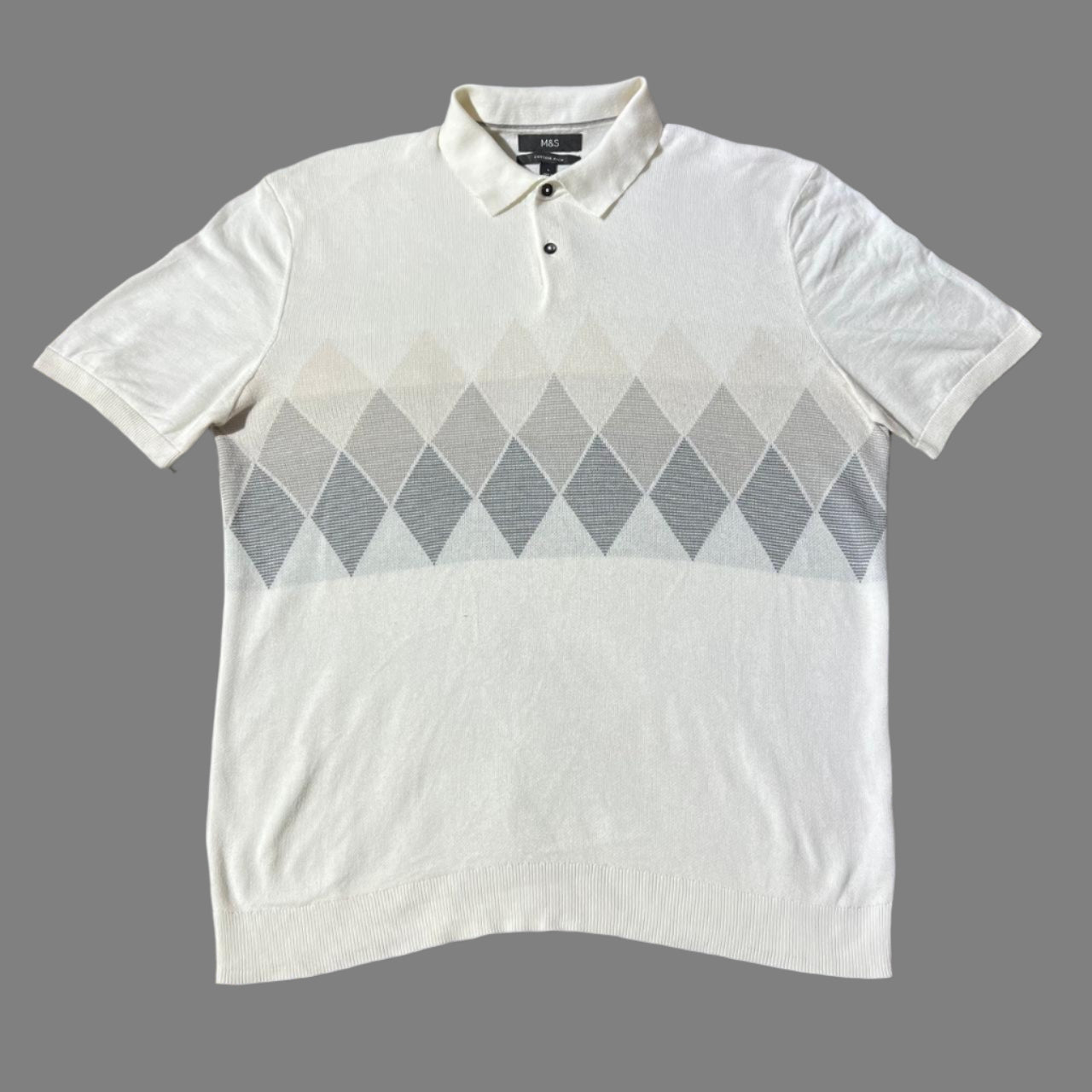 Soft Cotton White Patterned Knit Half Sleeves Polo