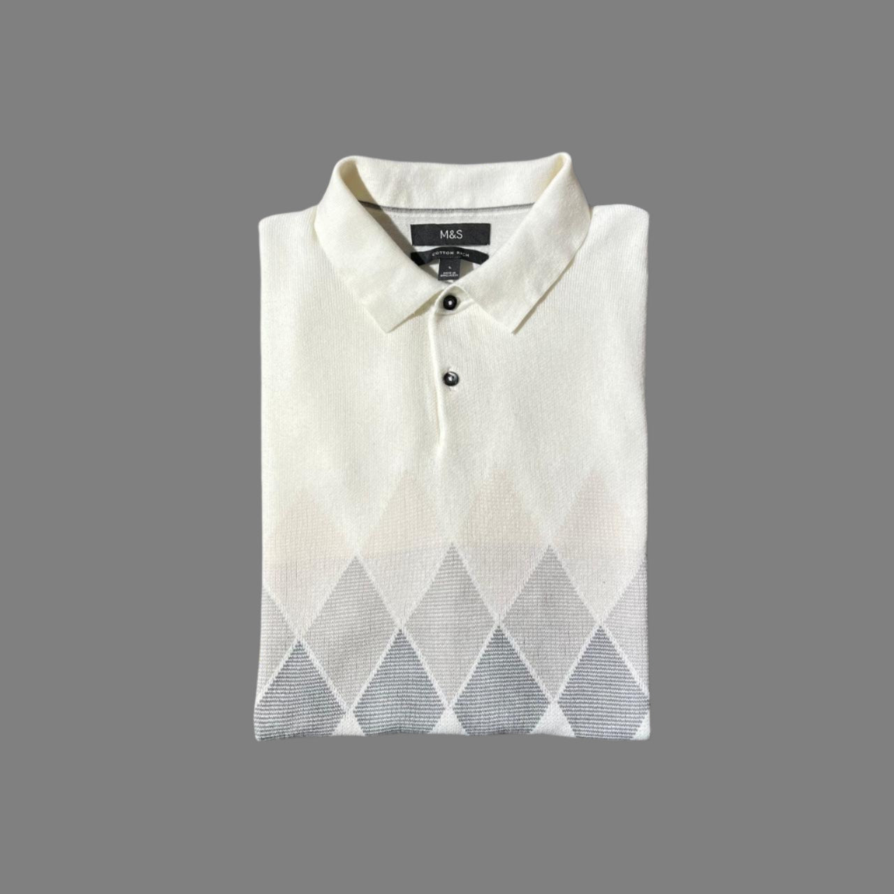 Soft Cotton White Patterned Knit Half Sleeves Polo
