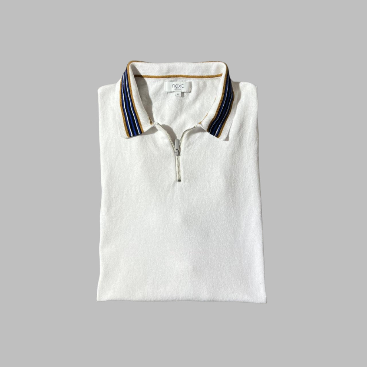 White Knitted Half Sleeves Zipper Polo
