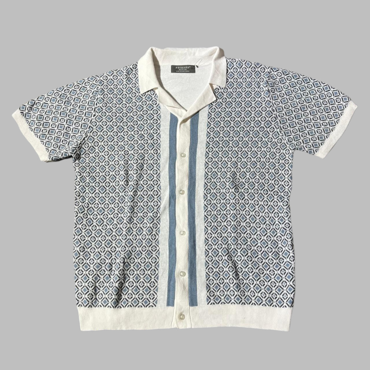 White Patterned Knitted Half Sleeves Buttoned Down