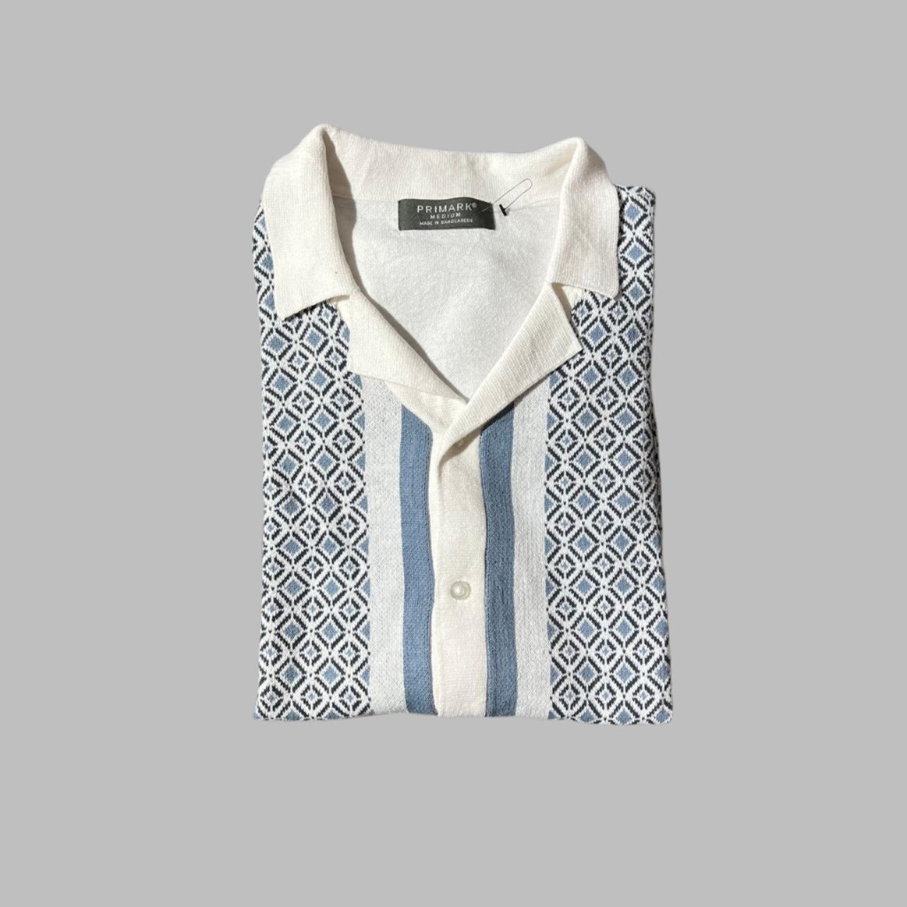 White Patterned Knitted Half Sleeves Buttoned Down