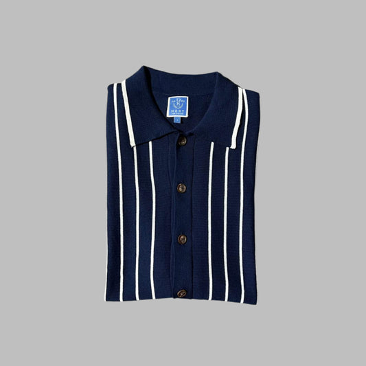 Blue/White Stripes Old-Money Half Sleeves Buttoned Down