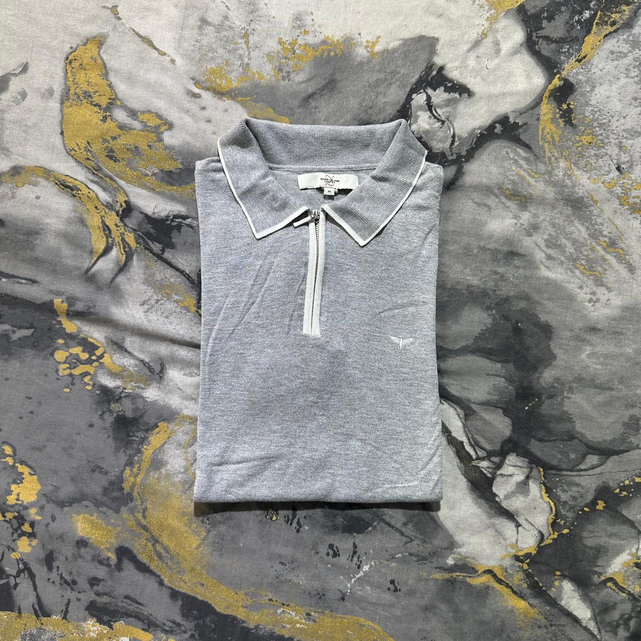 Soft Silk Cotton Gray Zipper Knitted Polo
