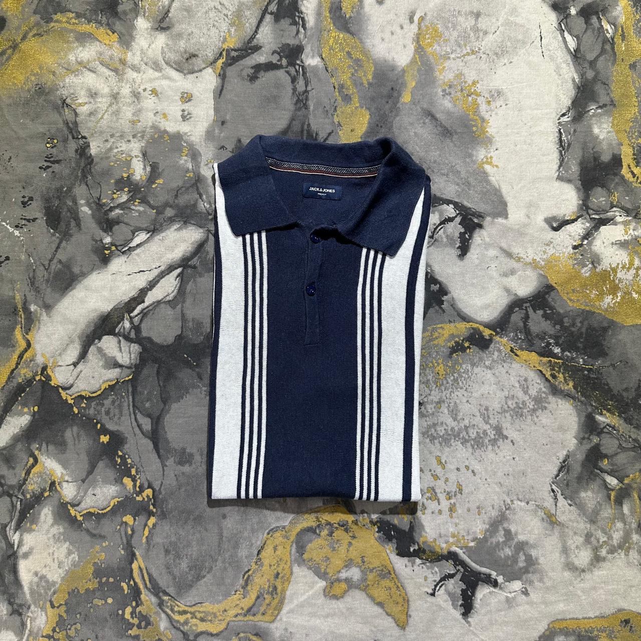 J&J Long White Stripes on Bluish Gray Knitted Polo