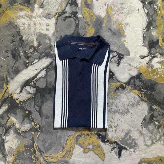 J&J Long White Stripes on Bluish Gray Knitted Polo