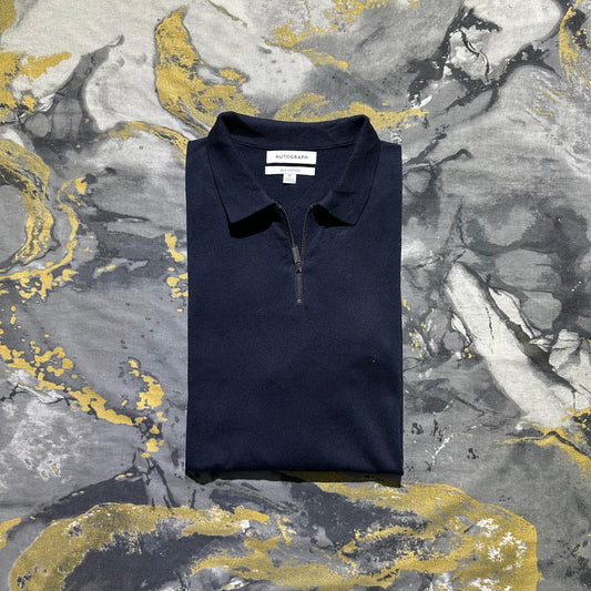 Luxury Cotton Modal Dark Blue Zipper Polo