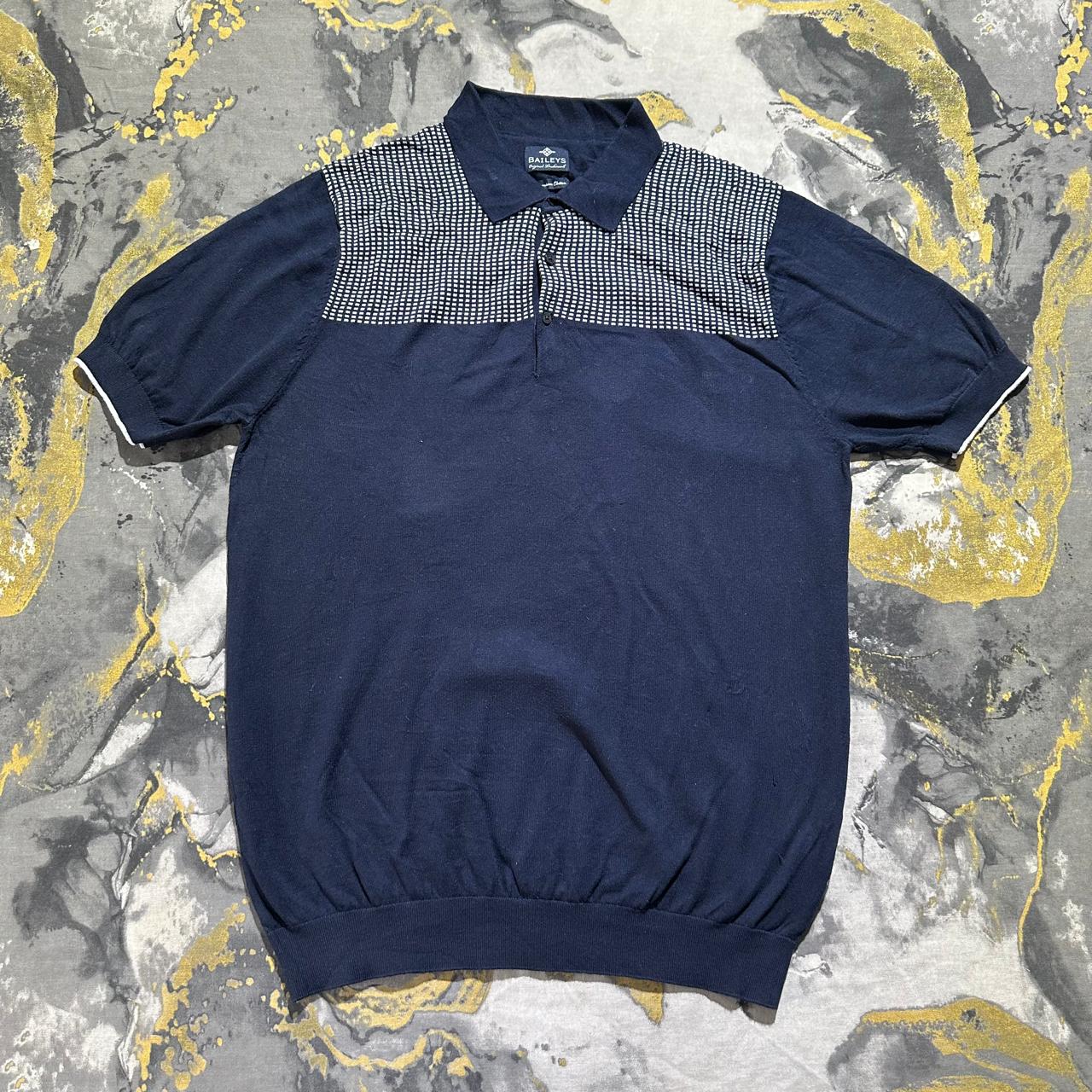 Blue with White Polka Dota Knitted Polo