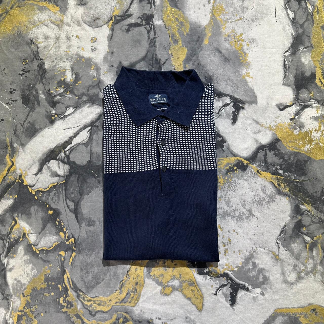 Blue with White Polka Dota Knitted Polo