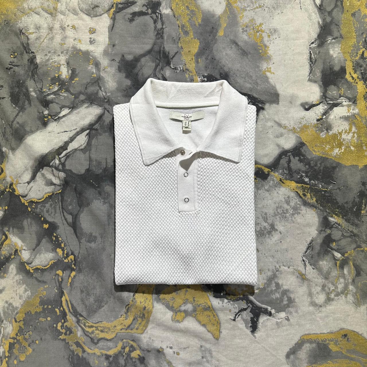White Patterned Knit Button Polo
