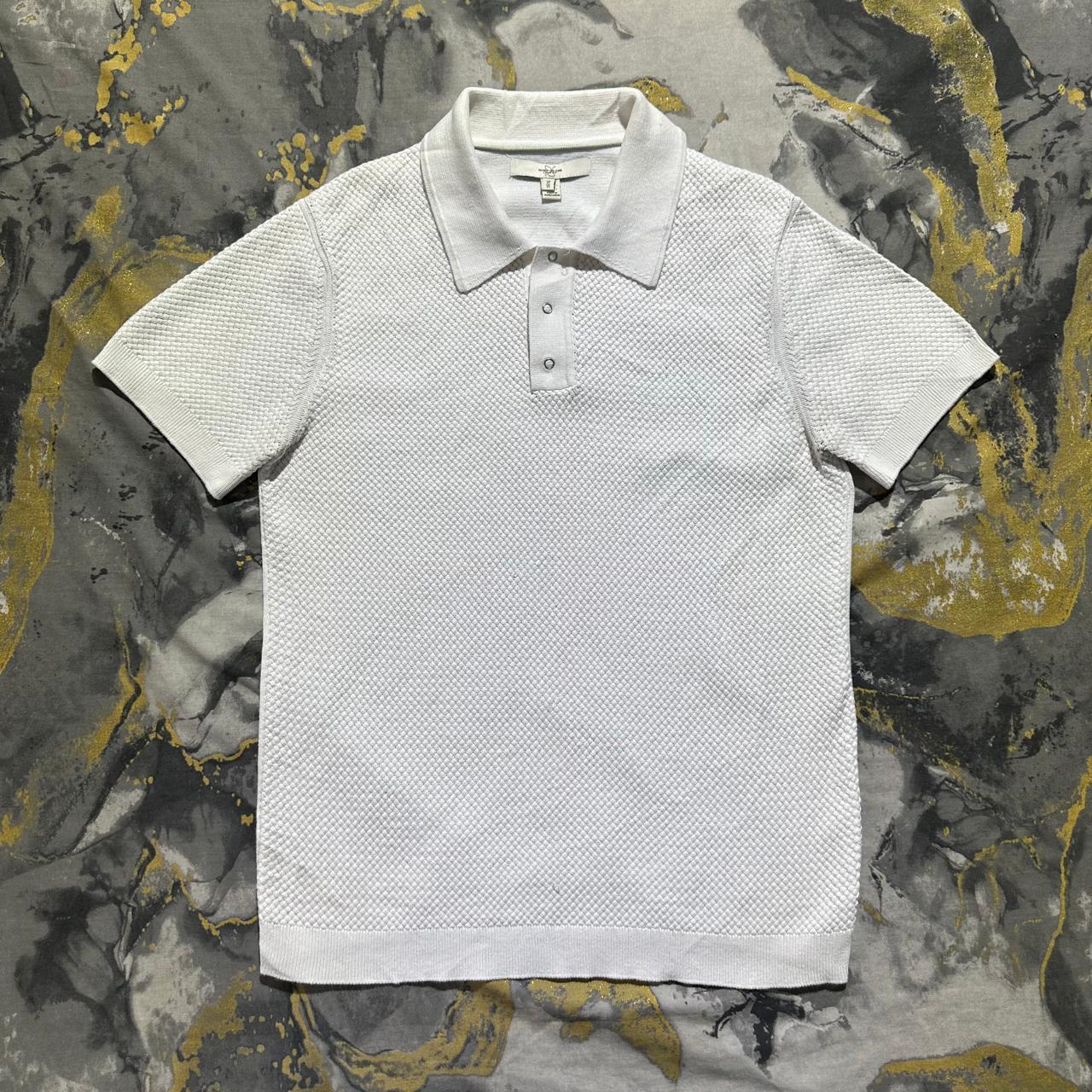 White Patterned Knit Button Polo