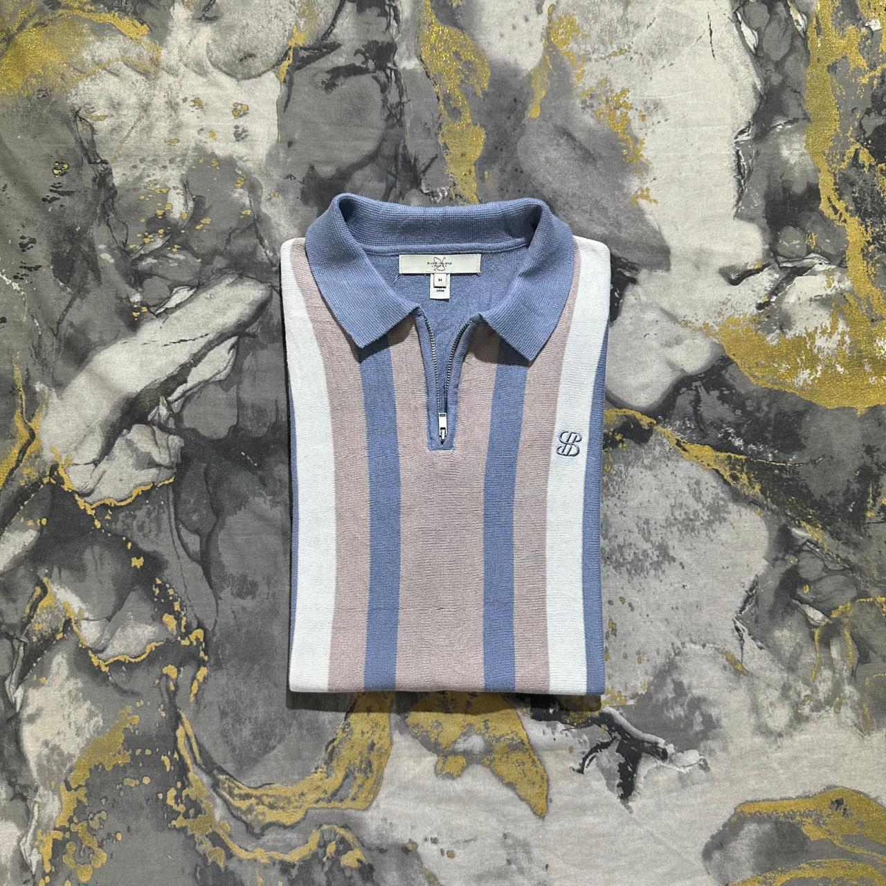 Long 3 Toned Stripes Zipper Knitted Polo