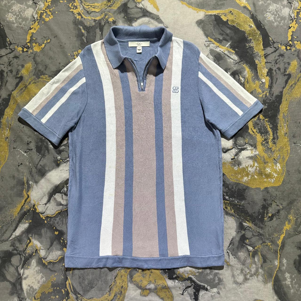 Long 3 Toned Stripes Zipper Knitted Polo